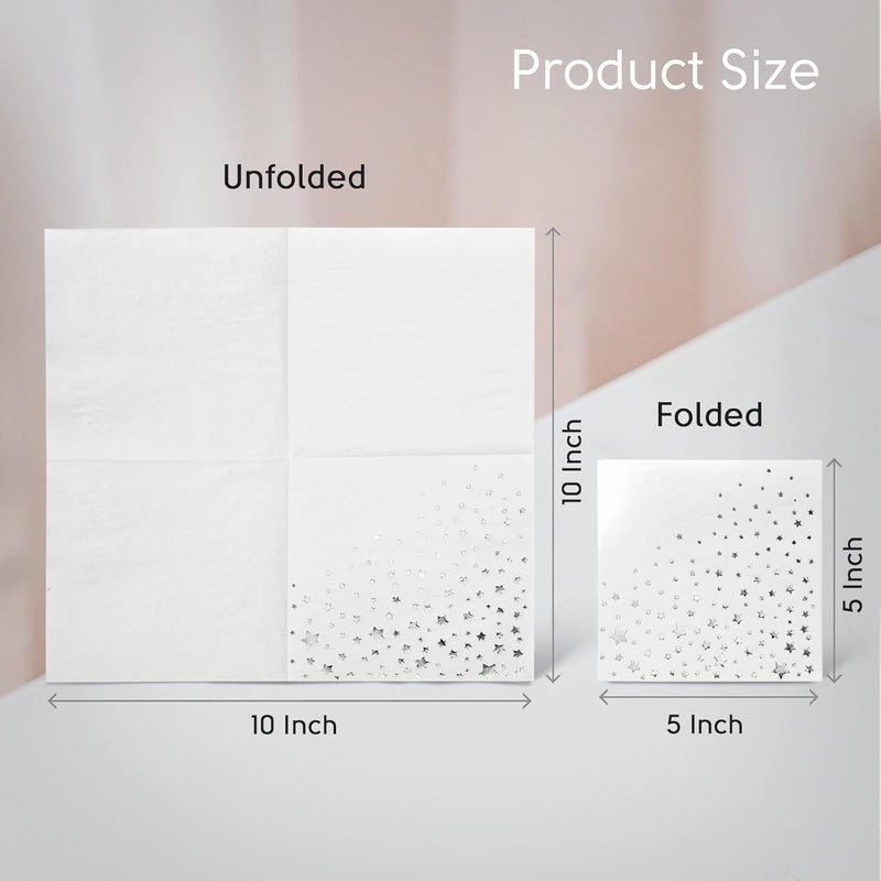 The Essential Concierge 100 White 3-Ply 5x5 Inch Silver Star Cocktail Napkins - Image 5